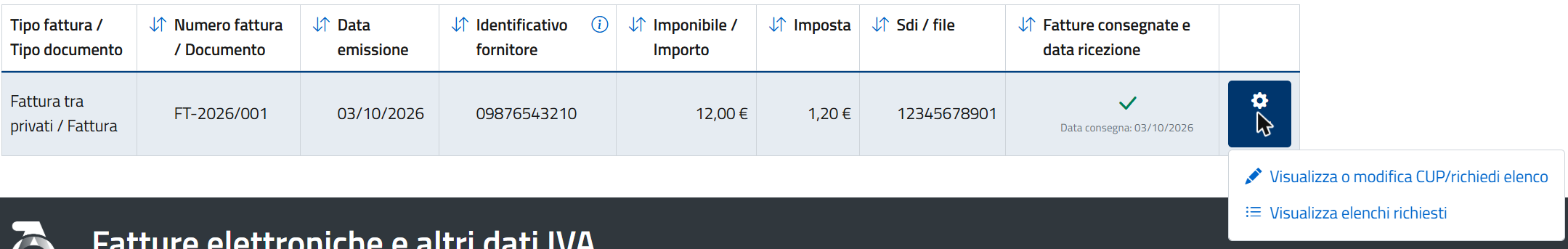 Menu Azioni della fattura